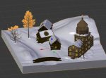 3d картина (сцена) деревня с церковью — изображение 3